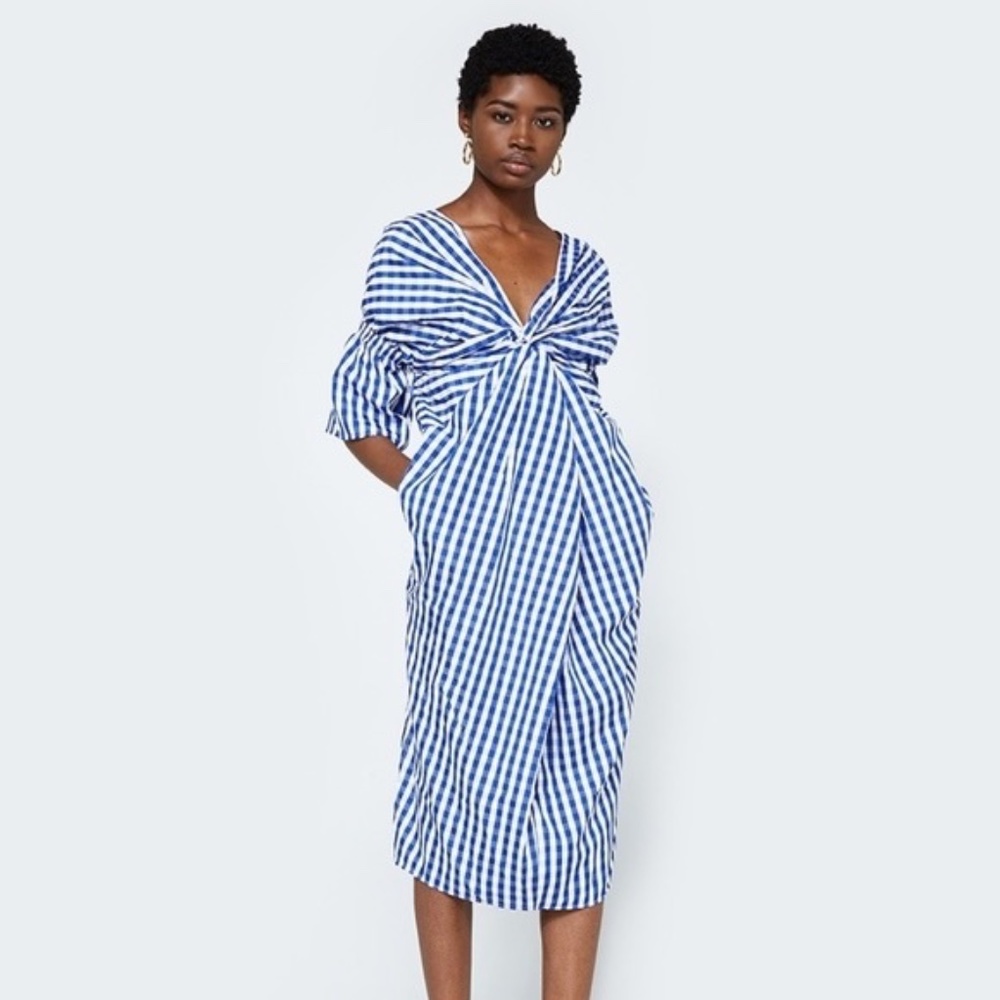Farrow Daytona Indigo Gingham Midi Dress NWOT